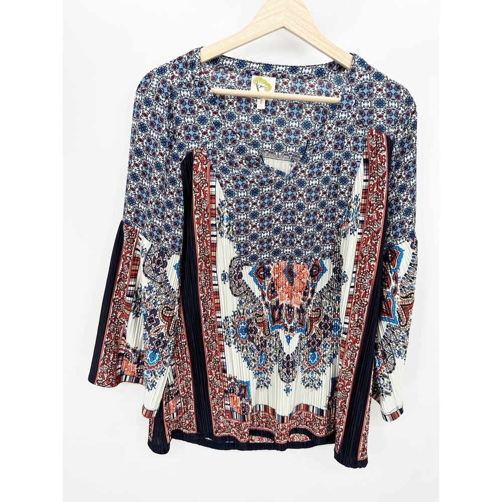 Fig and Flower Womens‎ Pleated Artsy Top Size L Flare Sleeves Boho Unique Hippie